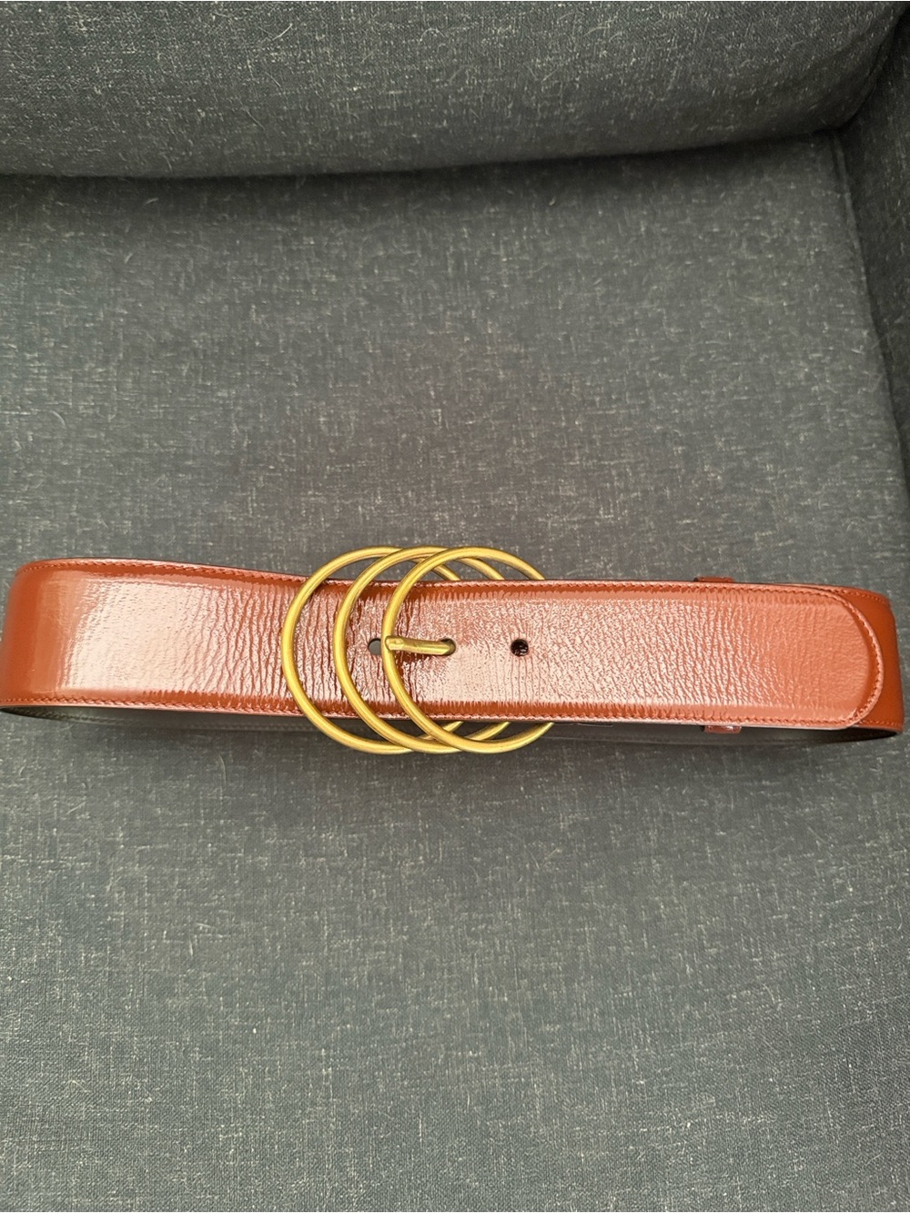 Saint Laurent Rust/Brown Crinkle Patent Wide Leather Belt